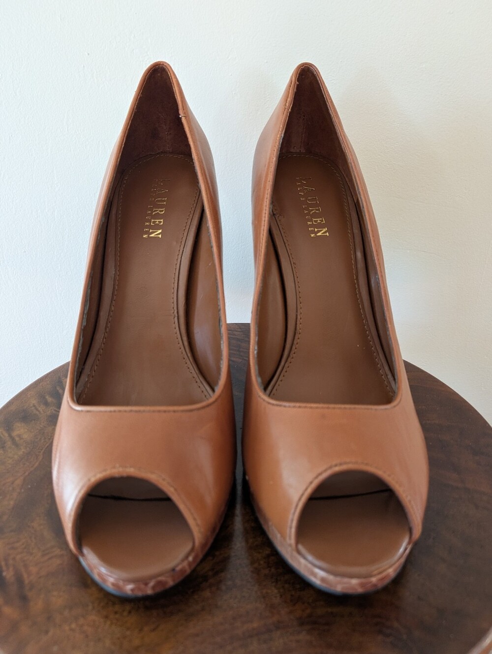 Ralph Lauren Brea Stiletto Size 10B Brown Leather Snake Skin Pattern 5” Heels